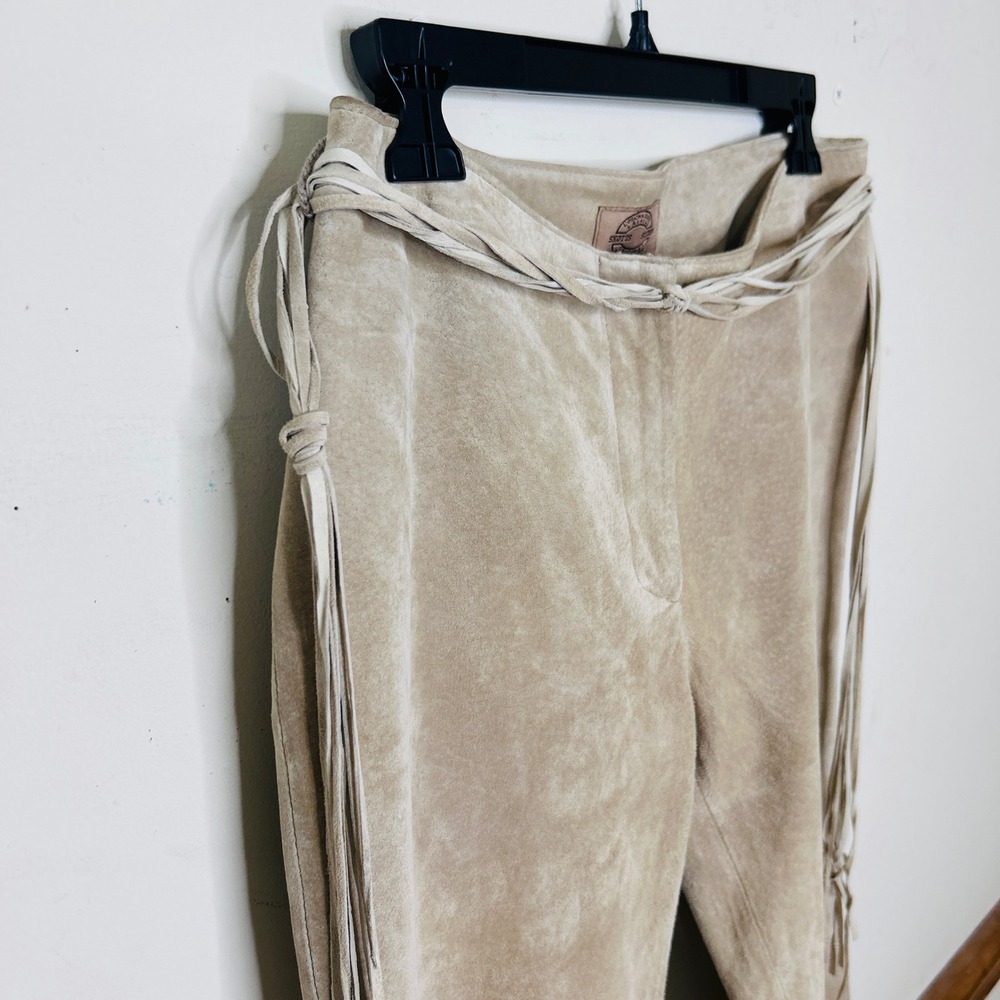 Skotts Suede Fringe belt Womens 8 Leather lace up Western Boho Y2K pants